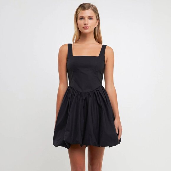 NWOT English Factory Poplin Square Neck Bubble Hem Dress Black size S - Picture 1 of 10